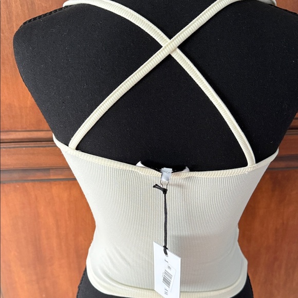 WEWOREWHAT Cream Ribbed Spaghetti Strap Crop Top - Picture 5 of 6